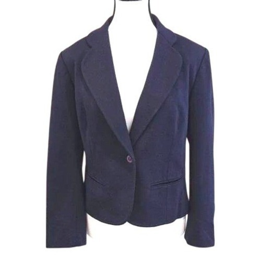 Vtg 60s BUTTE‎ KNIT Navy Blazer WPL 5442 Purple Bullseye Buttons MCM Career M - Picture 2 of 7